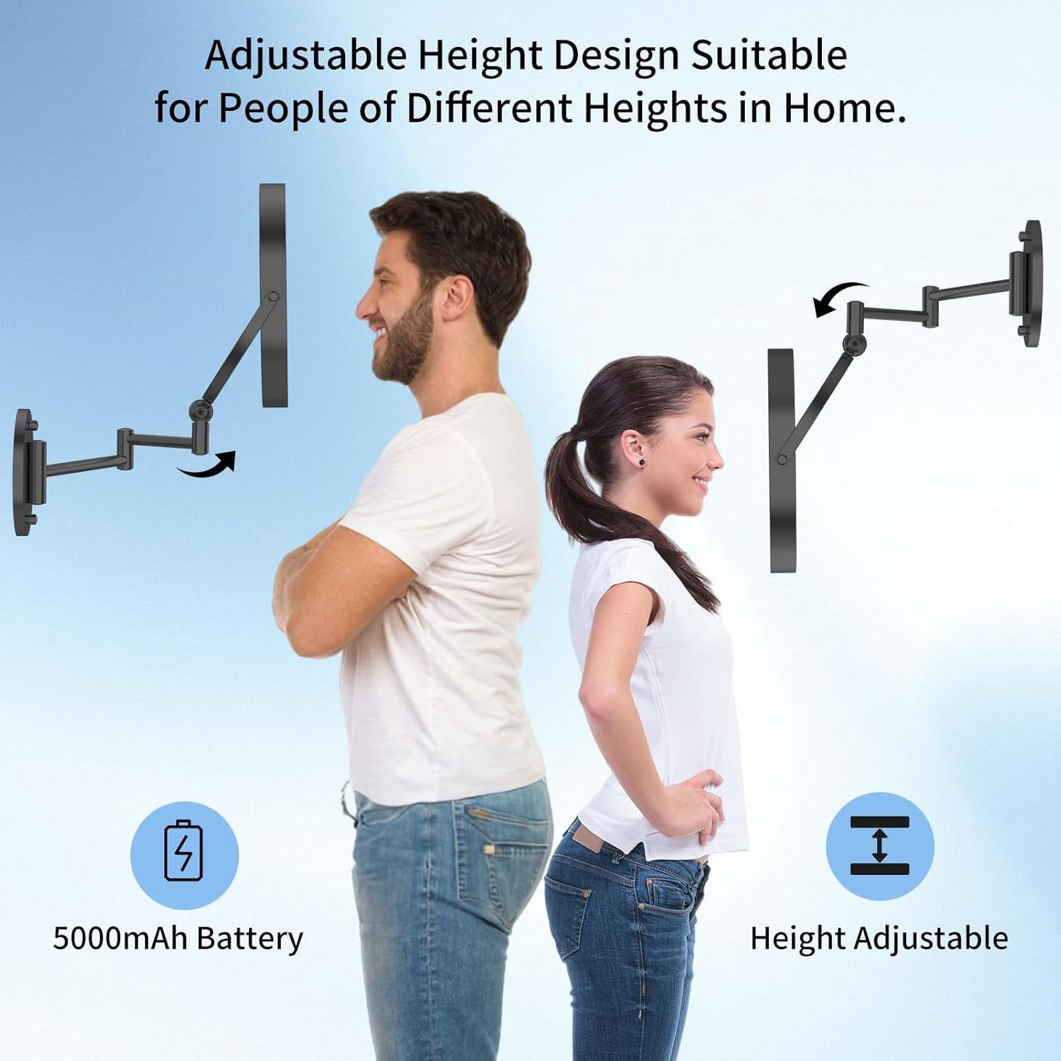 FUNTOUCH 9-inch 5000mAh Rechargeable Makeup Mirror with 1X/30X Magnification, Dimmable Razor Mirror in 3 Colors, Adjustable Height Makeup Mirror, 360° Rotatable, Wall Mirror for Bathroom and Hotel
