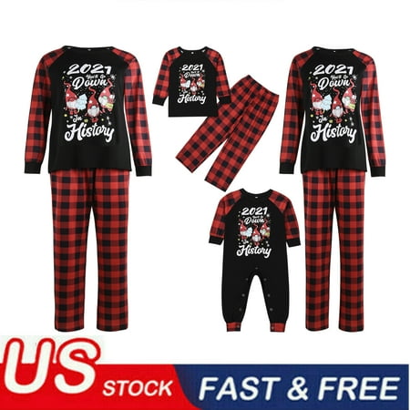 

Matching Family Sets Christmas Home Wear Elf Printed Top with Plaid Bottom Matching Jammies for Adults Kids