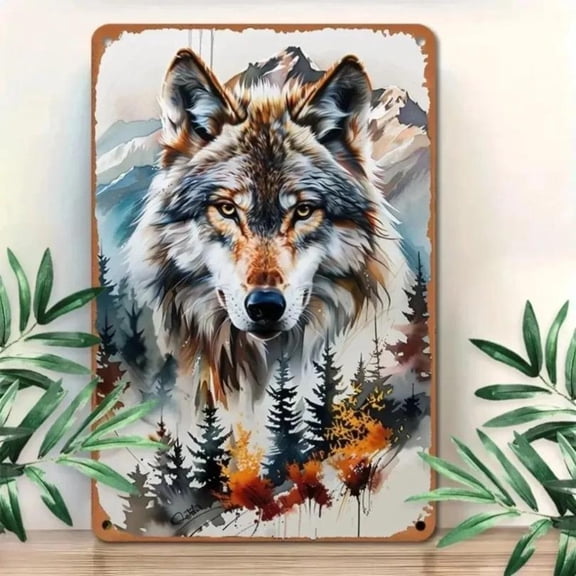HELLOYOUNG WolfVintageArt 1pc Vintage Wolf Theme Sign | 7.9x11.8"/11.8x17.7" Metal Decor | Farmhouse/Kitchen/Bar Wall Poster