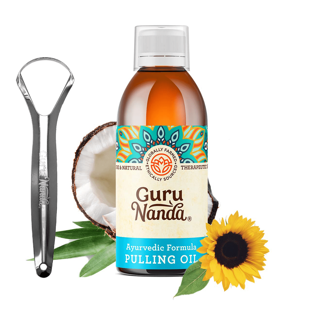 GuruNanda Oil Pulling Oil, Natural Mouthwash, Original Ayurvedic Blend of Coconut, Sesame, Sunflower & Peppermint Oils. Oil Pulling Oral Rinse - helps Healthy Gums, Bad Breath & Teeth Whitening