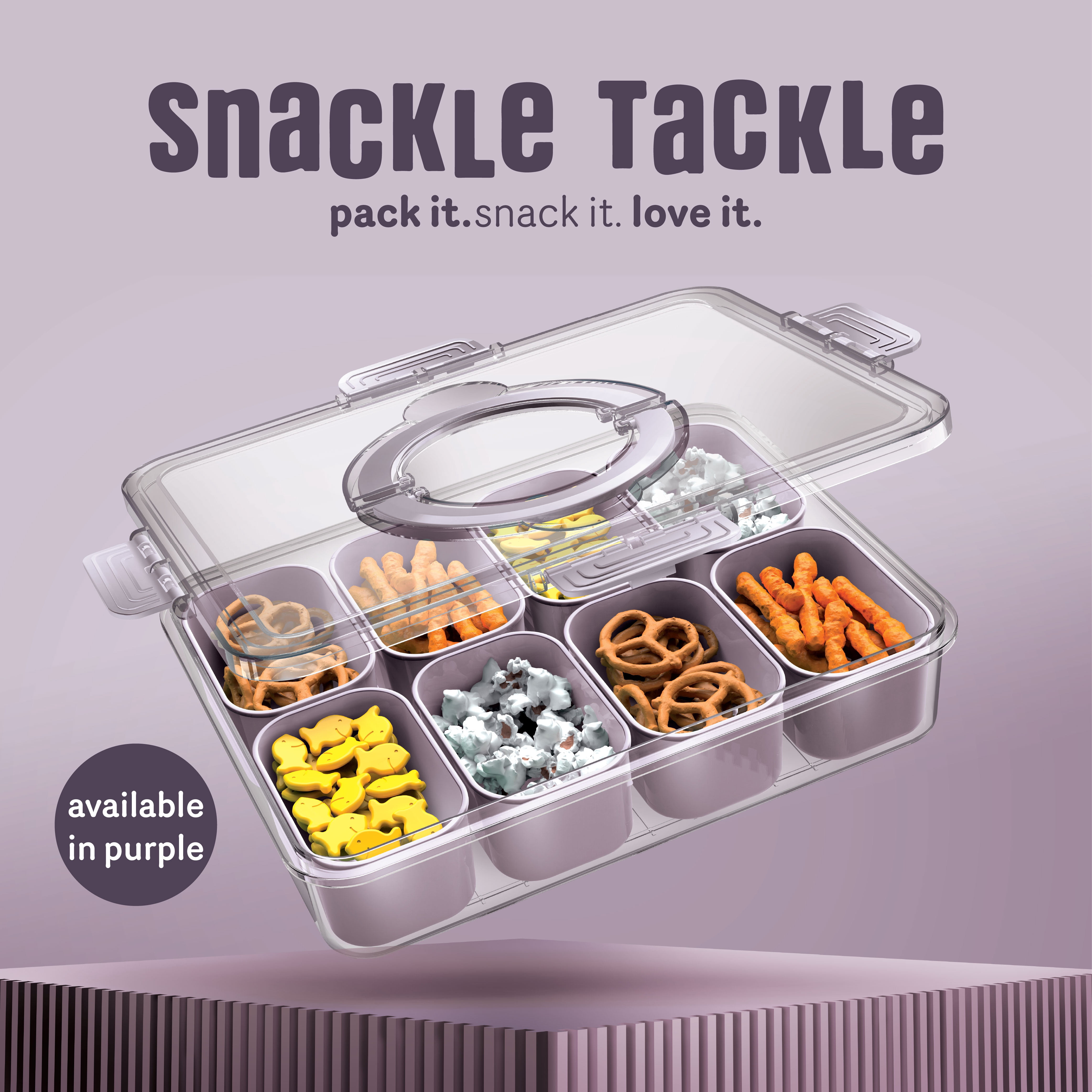 Cook With Color 8-Compartment Snackle Box Food Storage Carrier and Container, Charcuterie Container, Divided Serving Tray with Lids and Handle, Purple, Portable and Dishwasher Safe