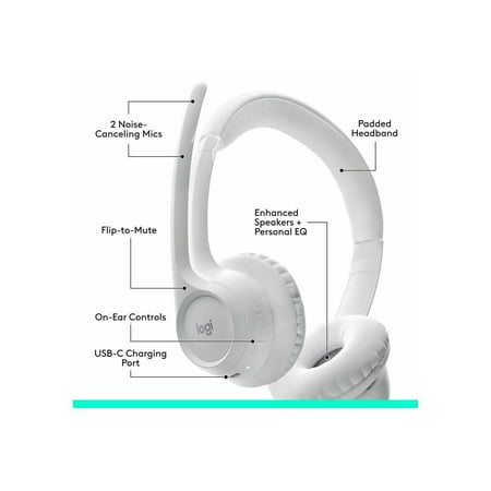 Logitech - Zone 300 Wireless Bluetooth On-ear Headset With Noise-Canceling Microphone - Off-White