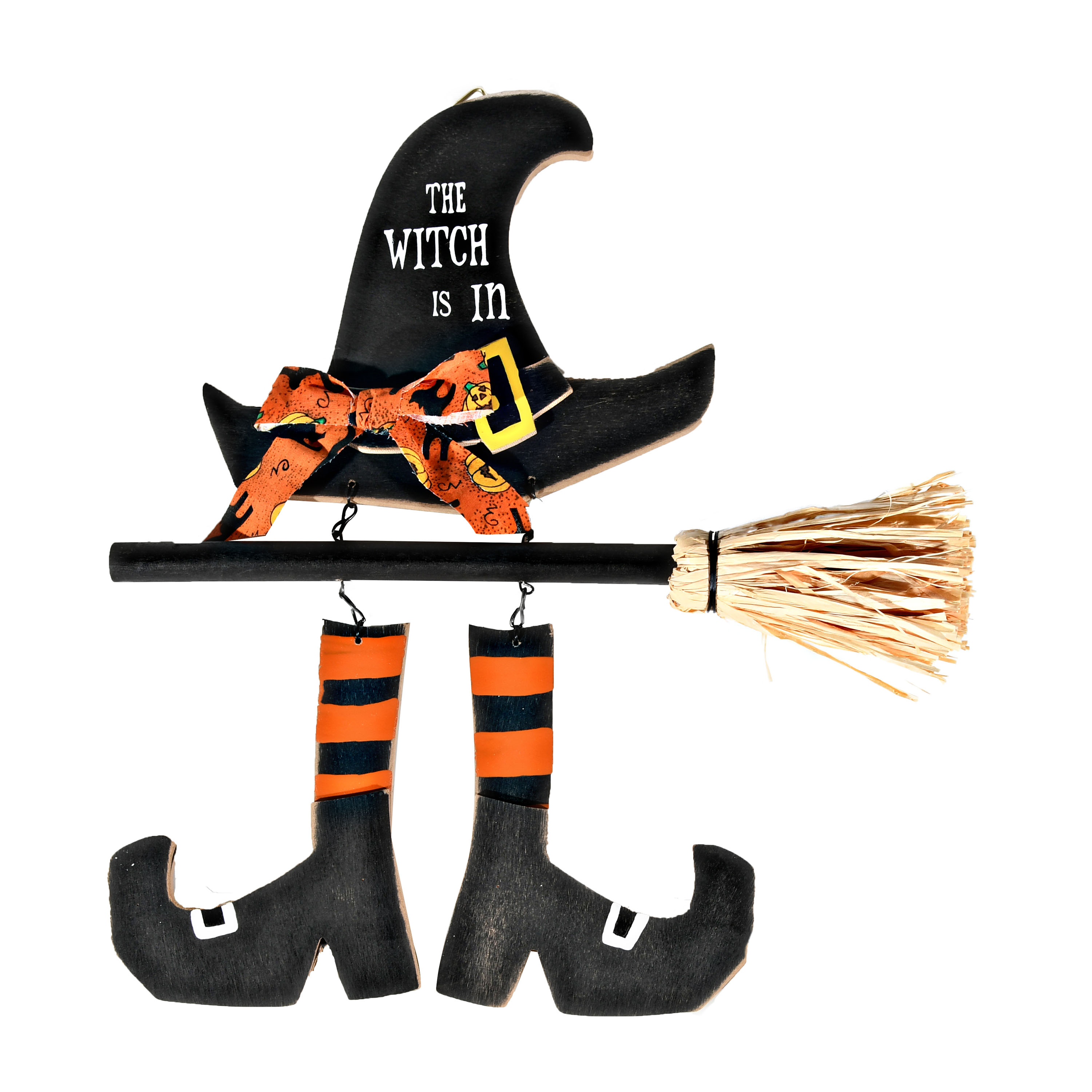 Way to Celebrate Halloween Wood Witch Legs and Hat Hanging Sign