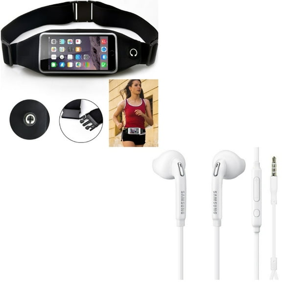 Hands-free Wired Earphones w Belt Band Running Waist Bag for Samsung Galaxy S10e/S10/Plus - Headphones Headset w Mic, Sports Gym Workout Case K6P