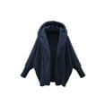 thumbnail image 5 of Women'S Solid Color Long-Sleeved V-Neck Hooded Jacket Casual Loose Plush Buttonless Jacket Navy Blue M, 5 of 7