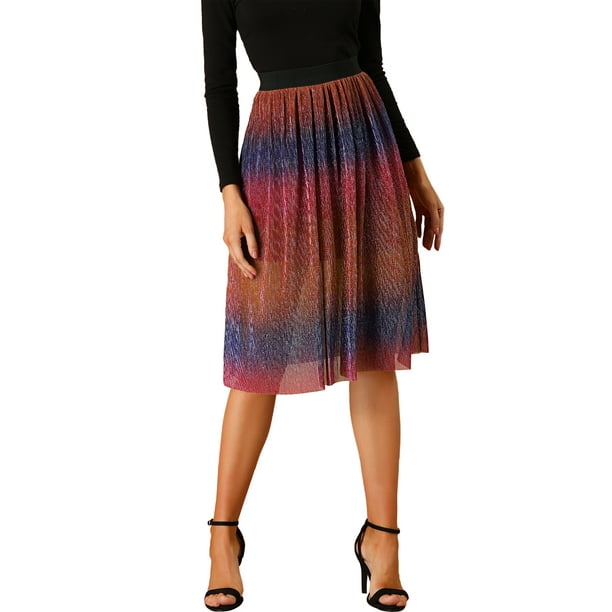 Knee length metallic pleated clearance skirt