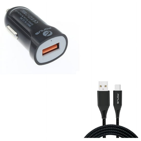 Charger Cord Type-C 6ft USB Cable w Fast USB Port 18W Car Charger G2X for Blackberry Motion, Key2, KEYone, LE - BLU G9, Vivo XI Plus 5 - CAT S61 S48c - Coolpad Legacy - Essential Phone (PH-1)