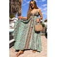 thumbnail image 2 of Women's Green Floral Print V Neck Ruffled Trim Backless Maxi Dress with Tassel Waist | [ZhiHiMeRi] | (US 12-14)L, 2 of 12