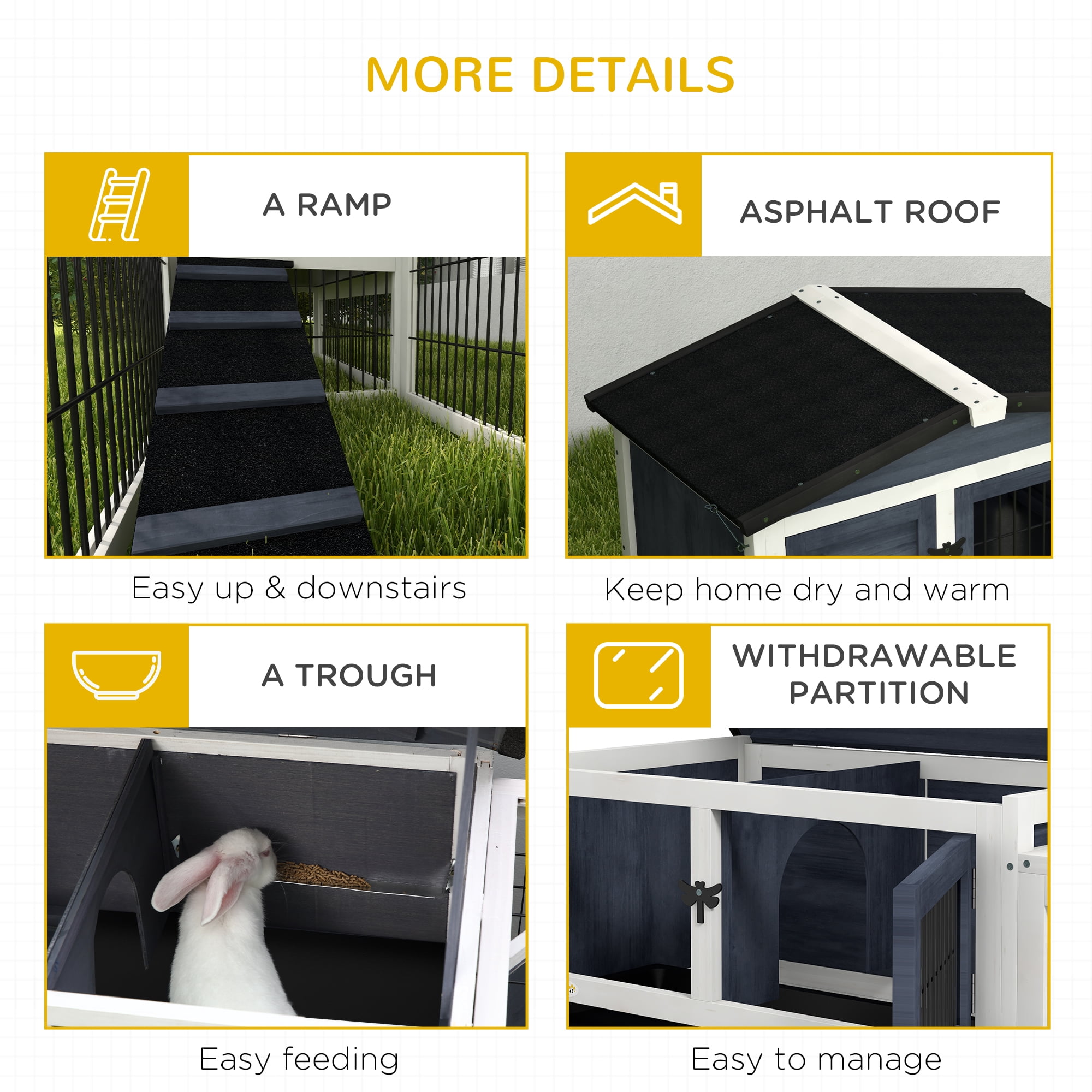 PawHut 2 Level 59" Outdoor Rabbit Hutch with Openable Top, Dark Gray