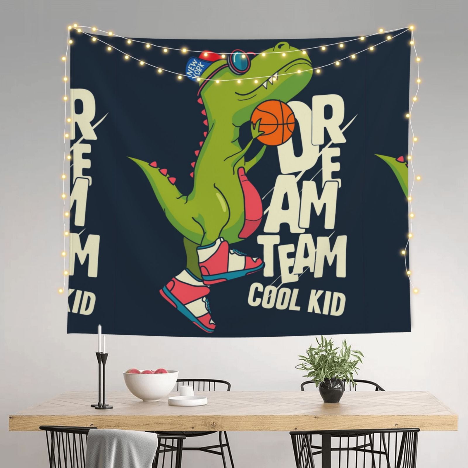 Xecao Dinosaur Basketball Player patten Tapestry 60x51 Inches Wall Hanging Poster Tapestry for Living Room Bedroom Home Decor
