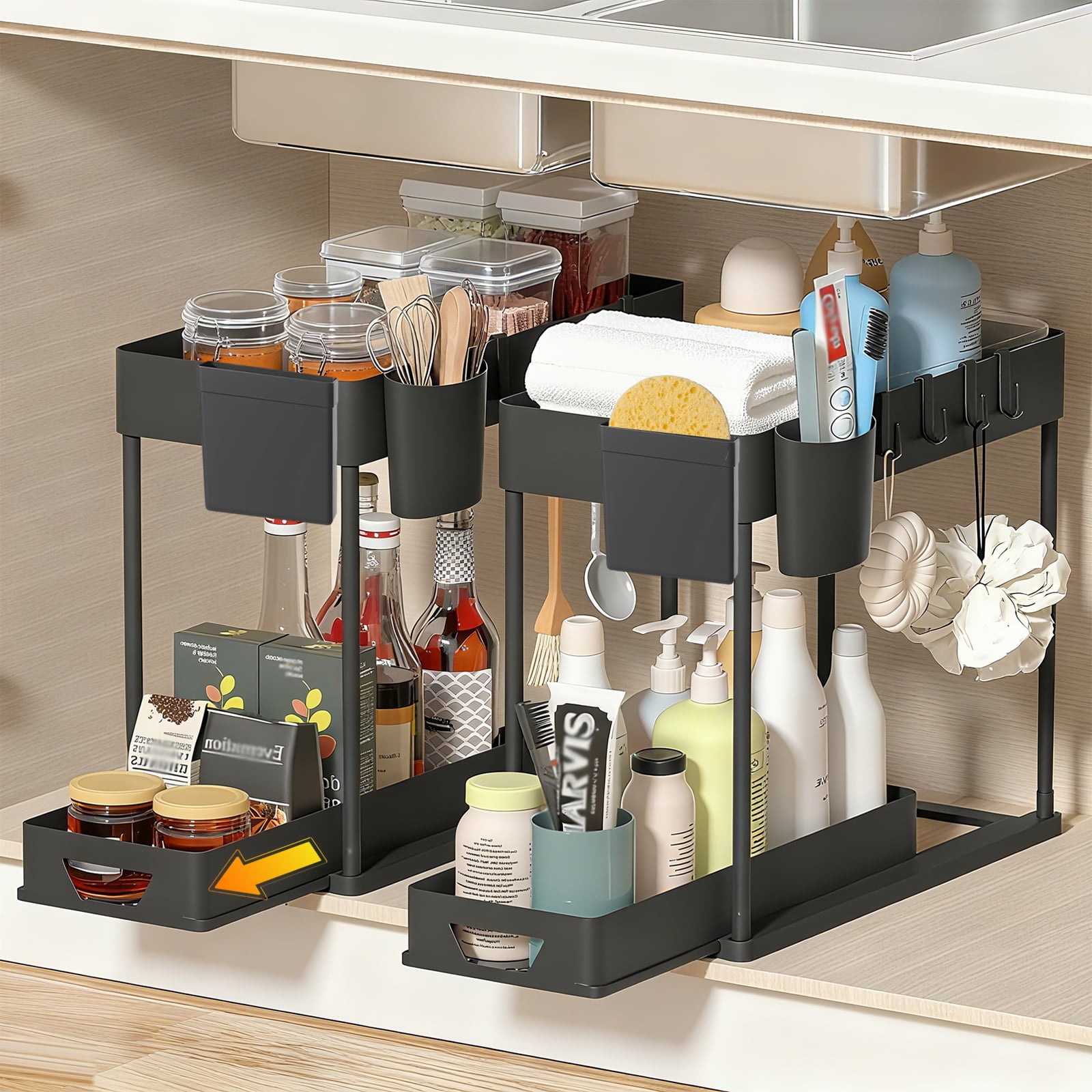 Kisportee Under Sink Organizer, 2-Pack with Hooks and Cups photo 2