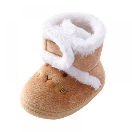 

Baby Girls Boots Newborn Winter Cartoon Soft Sole Shoes Plush Warm Infant Toddler Prewalker Booties Brown