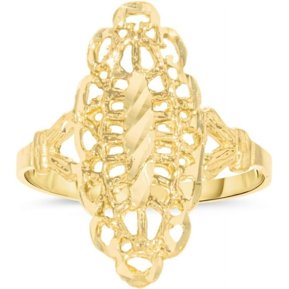 Floreo 10k Yellow Gold 21.6mm Oval Diamond Cut Openwork Filigree Ring
