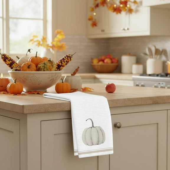 Oioii Fall White Pumpkin Kitchen Towels, Fall Decorations for Home, Rustic Autumn Thanksgiving Hand Towels for Bathroom Decor, Farmhouse Pumpkin Dishcloths Dish Towel for Kitchen(66CM)
