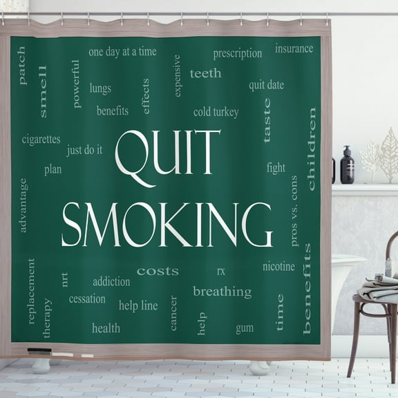 Ambesonne Saying Shower Curtain, Smoking Message Blackboard, 69"Wx70"L, Warm Taupe Green White