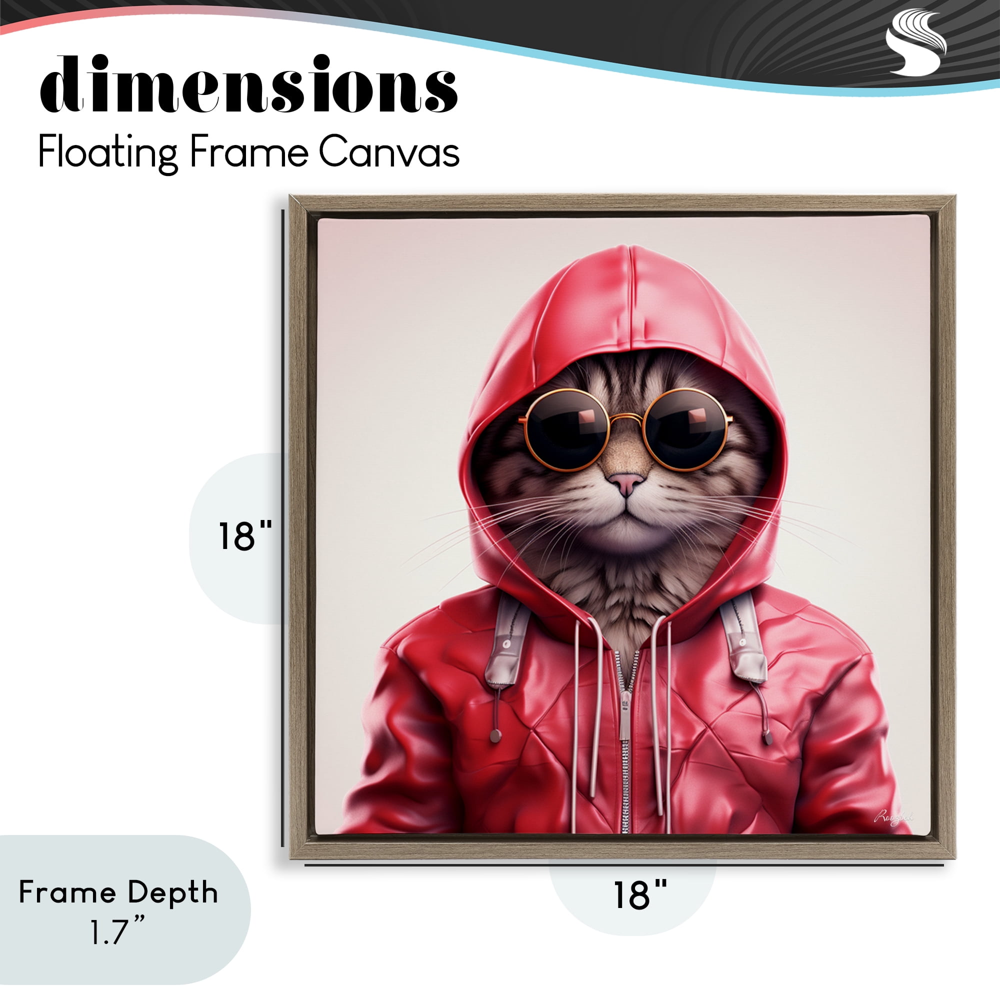 Stupell Industries Hipster Cat in Stylish Jacket Brown Framed Floater Canvas Wall Art, design by Roozbeh
