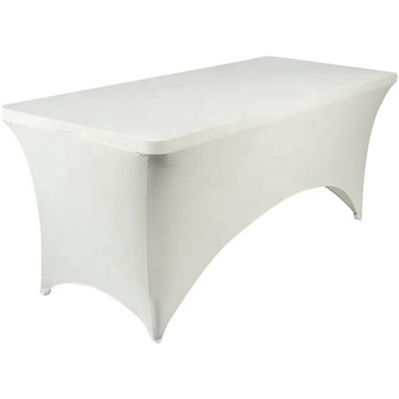 

Spandex Tablecloth Rectangular Fitted Tablecloth Protector for Party Banquet Weddings Cocktail Trade Show Ivory 4ft