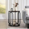 thumbnail image 5 of 19.7" 2 Tier Round End Table, Industrial Side Table with Oval Metal Frame for Living Room, Wood Round Nightstand for Bedroom, Dark Coffee, 5 of 8