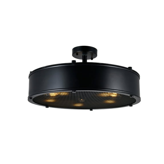 CWI Lighting Tigris 3 Light Drum Shade Metal Flush Mount in Black