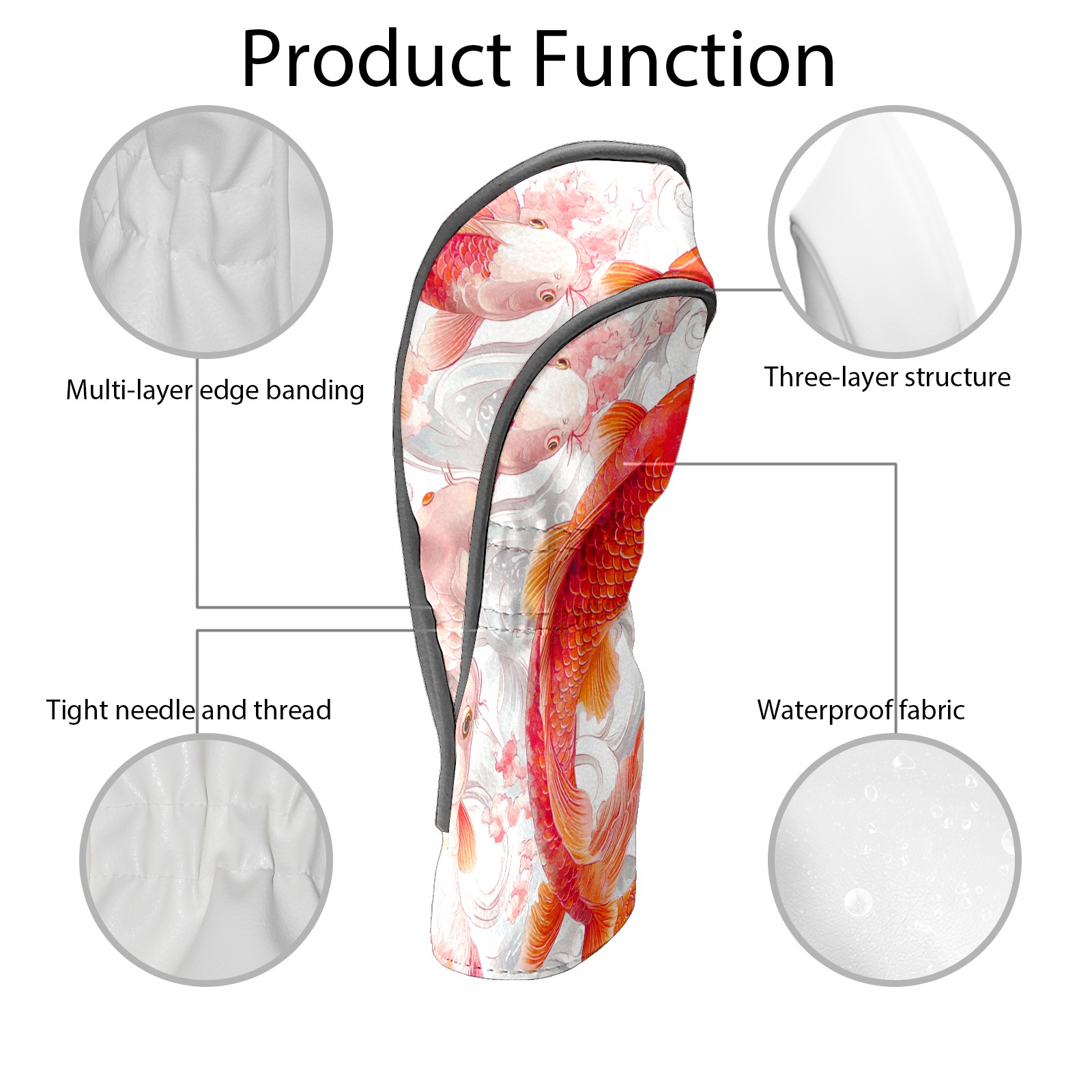 Golf Club Covers PU Leather Waterproof Head Covers for Fairway Woods Hybrids Koi Pattern