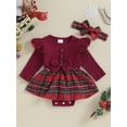 thumbnail image 2 of Bslissey Baby Girls Christmas Romper Dress Ruffles Long Sleeve Plaid Patchwork Jumpsuit Newborn Infant Casual Bodysuit with Headband Daily Clothes 0-18 Months, 2 of 9