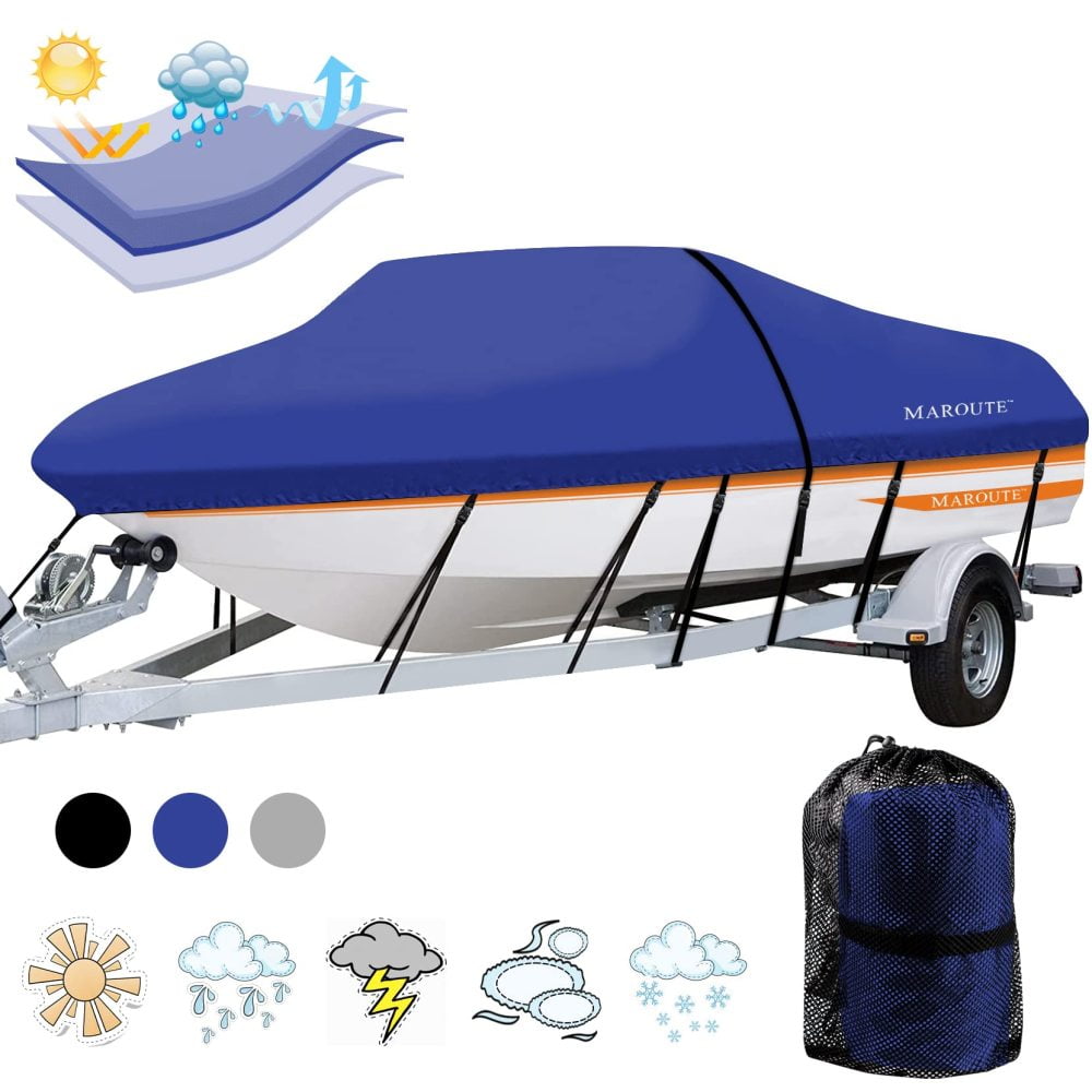 Boat Cover, 600D Waterproof Trailerable Marine Grade Polyster Canvas Boat Cover