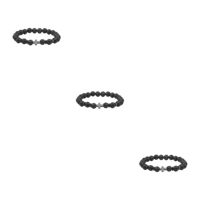 Guardoinrt Wide Application Cross Beaded Bracelet For All Occasions Comfortable To Wear Beaded Cross Bracelets volcanic stone 3Set