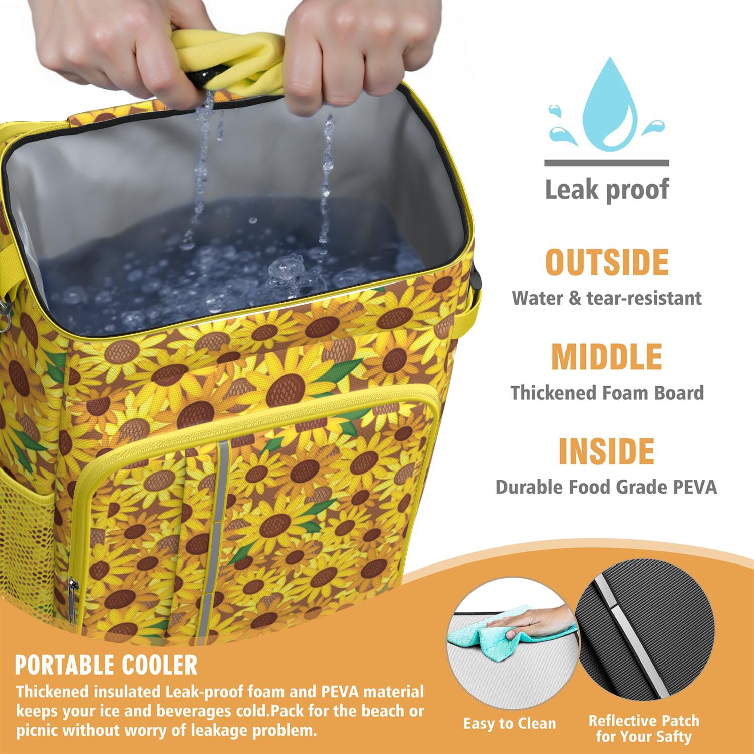Travel Cooler Bag - Sunflower Camping Beer Cooler Backpack with Bottle Opener- Waterproof Insulated Picnic Backpacks - Cooler Bag for Beach