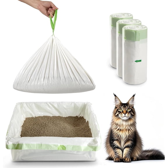 Cat Litter Box Liners Disposal Bags with Tie Handles,Large,37" x 17" Jumbo Drawstring Extra Durable Pet Cat Pan Liners for litter box Extra-Thick Kitty Litter Box Bag-36 Counts (3 Pack)
