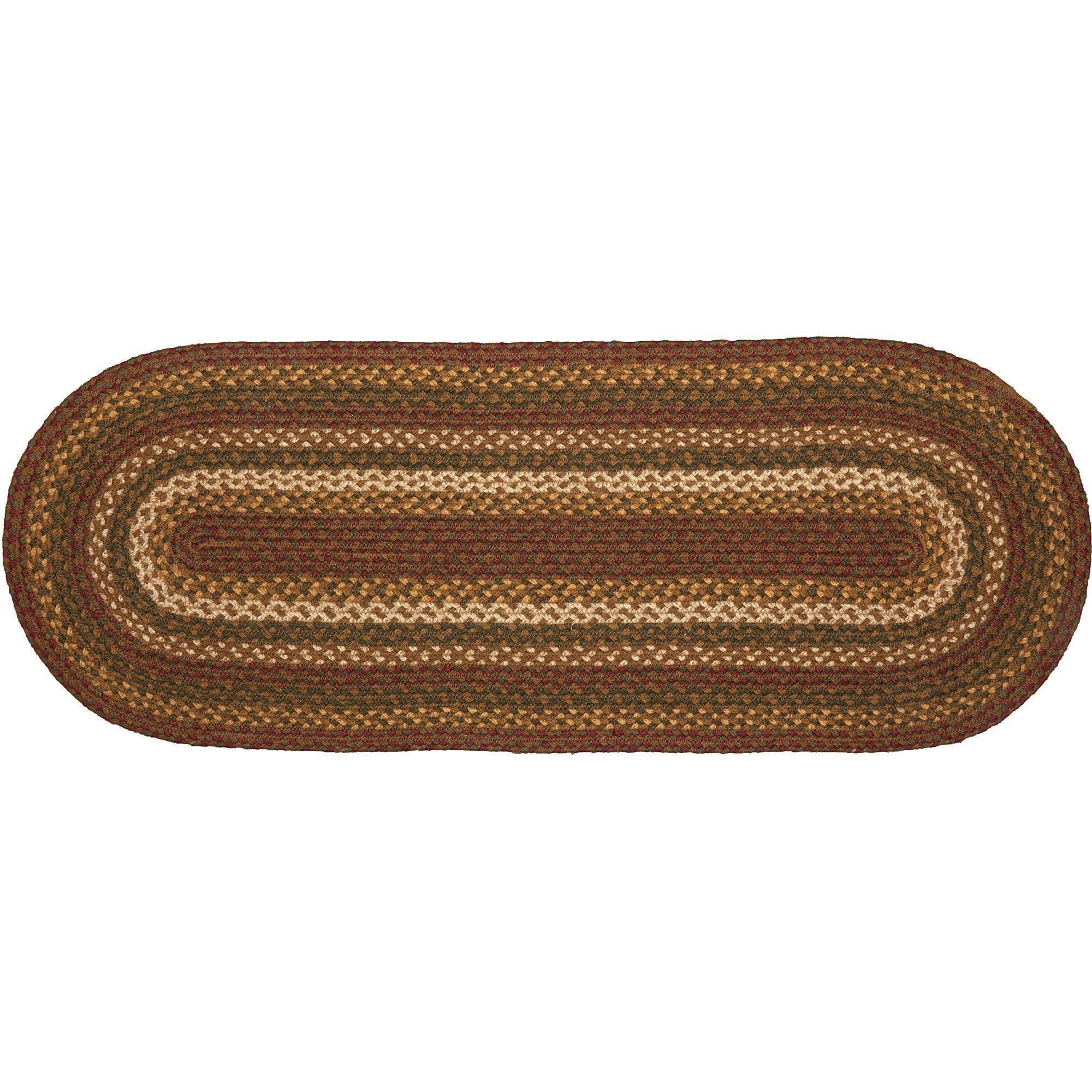 VHC Brands Tea Cabin Rustic Jute Green Textured Striped Oval Kitchen Table Decor Runner 13"x36"