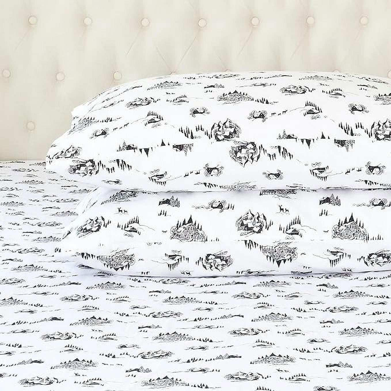 Elegant Comfort - 4 PIECE Holiday Christmas Flannel Cotton Sheet Set, Deep Pocket Fitted - Full, Winter Cabin