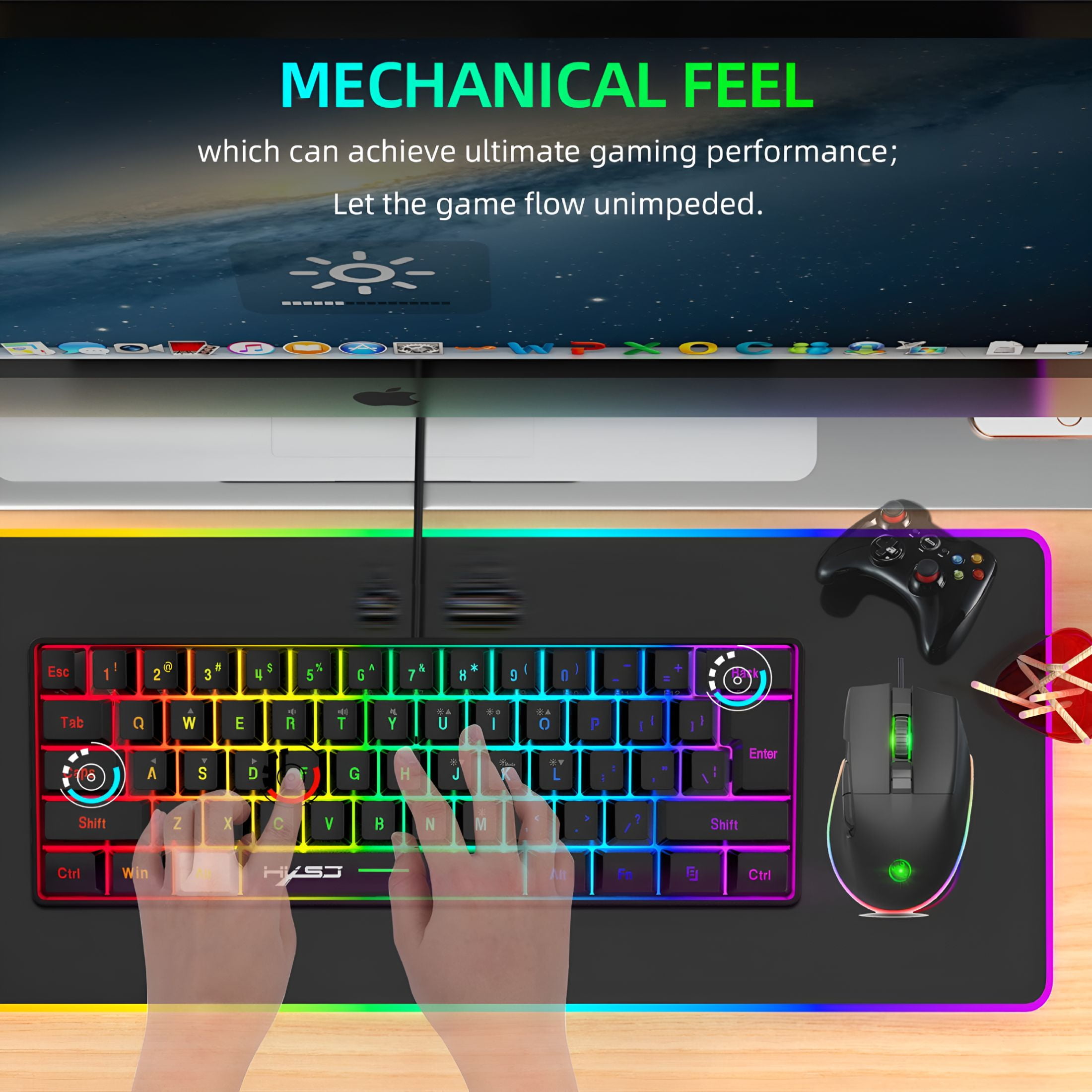 GJX 2026 New Wired Keyboard and Mouse Combo,61-Key Gaming Keyboard with Effects and Ergonomic Design,Perfect for Computer and Network Users for Gaming,Office,Home,Typing,Study