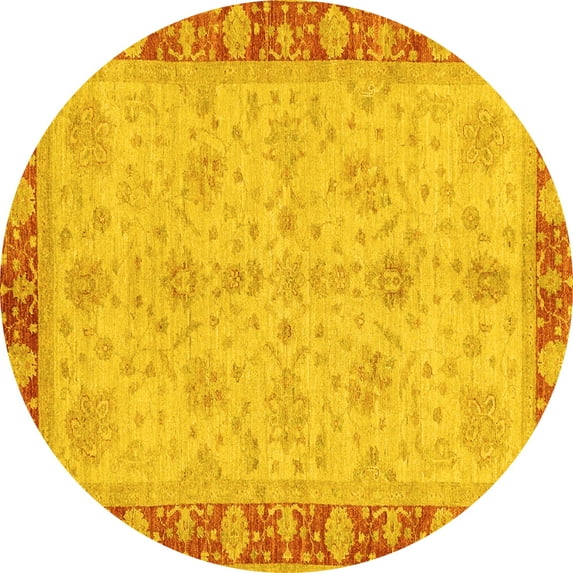Ahgly Company Indoor Round Oriental Yellow Traditional Area Rugs, 5' Round