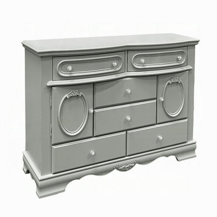 Auri Kids Wide Dresser Chest with 6 Drawers, Scalloped Base, Gray Wood