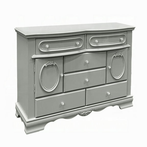 Auri Kids Wide Dresser Chest with 6 Drawers, Scalloped Base, Gray Wood