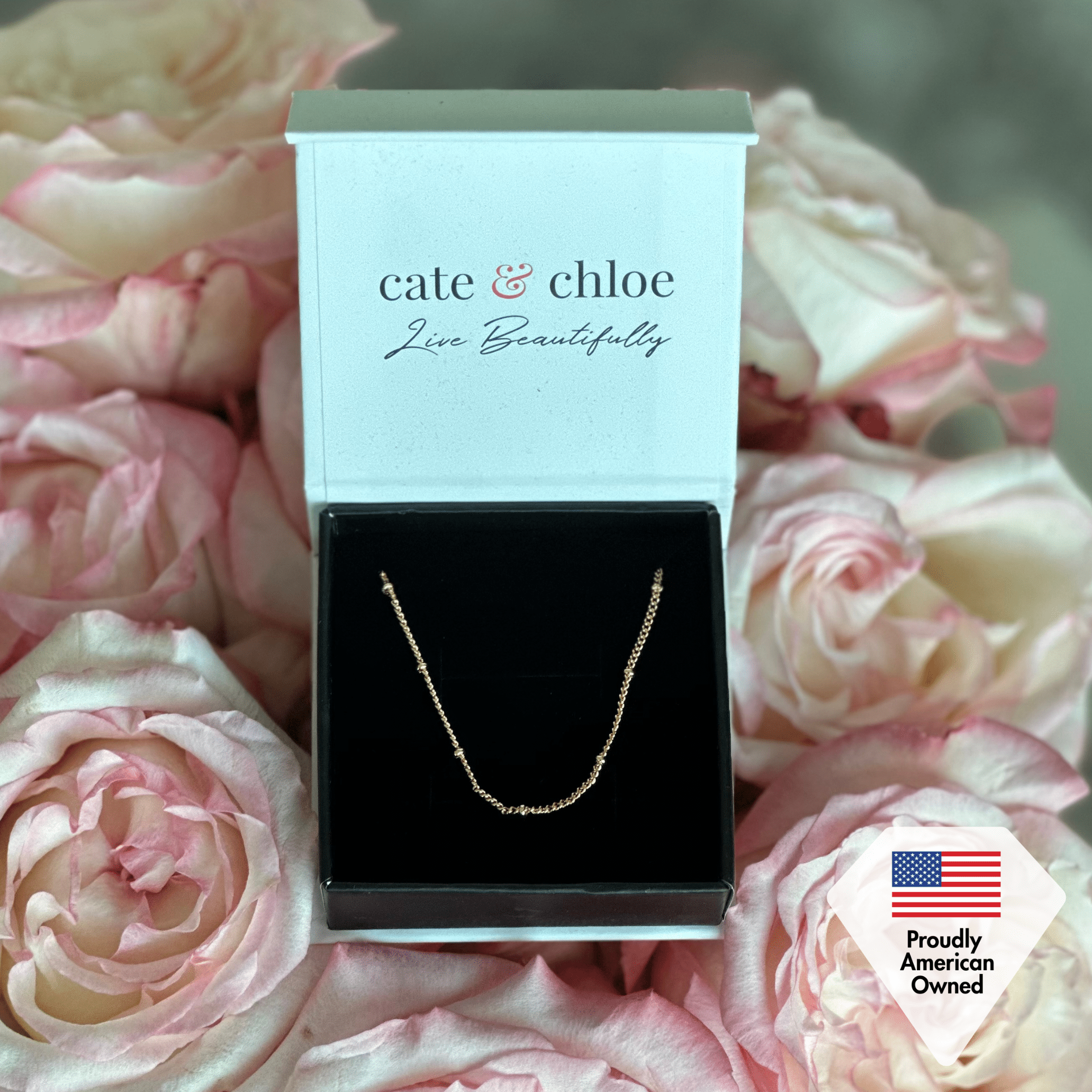 Cate & Chloe Pria 18k White Gold Plated Bead Station Chain Necklace, Gift for Women