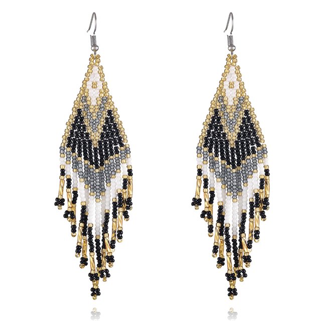 Pendientes de borla con cuentas estilo Boho - Pendientes colgantes de borla con cuentas hechos a mano