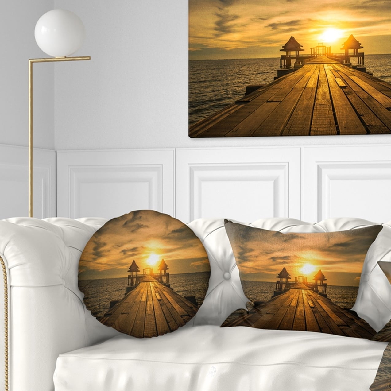 in Sofa Throw Pillow 26 in x 26 in Designart CU10630-26-26 Huge Wooden Bridge to Illuminated Sky Pier Seascape Cushion Cover for Living Room