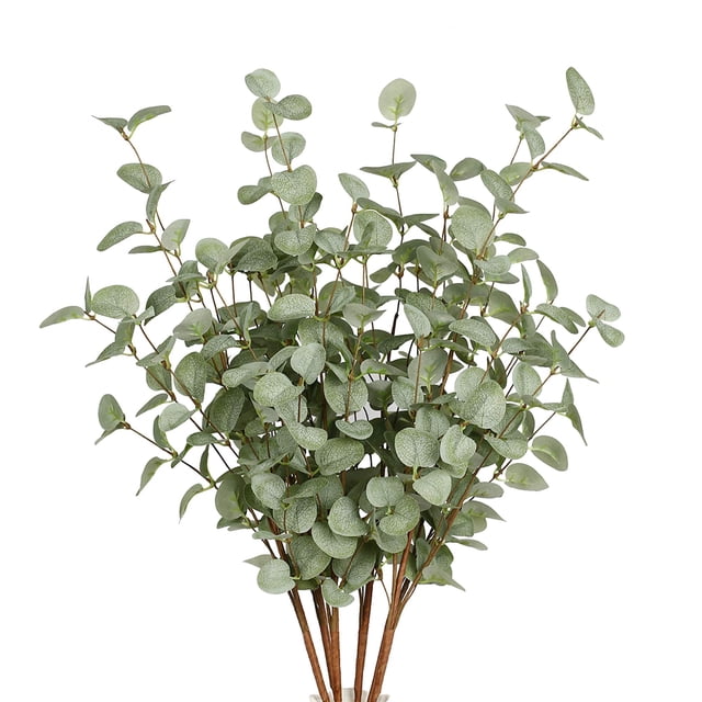 VGIA 6 piezas de plantas artificiales, tallos de eucalipto, aerosol de hojas de eucalipto en tallos verdes, plantas de plástico de seda, florales para decoración del hogar, fiesta, boda VGIA NA