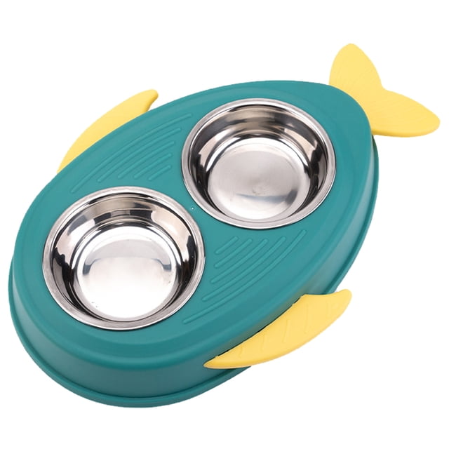 Cuenco de alimentación de agua potable tipo pez volador, cuenco doble de acero inoxidable, cuenco para mascotas antivuelco MFZFUKR CPB-DE-SSW2369-2