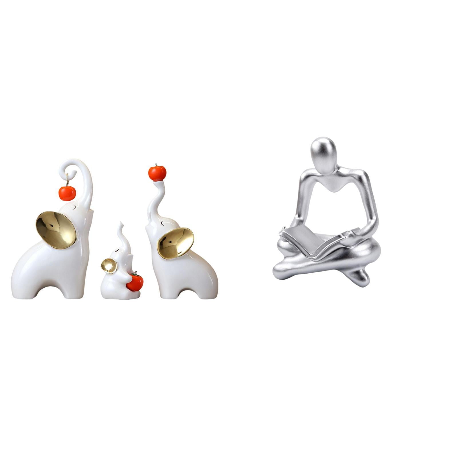 TISHITA Elephant Sculptures Elephant Statues Figurines Ornaments Ceramic Resin Abstract Thinker Figurine Modern Art Set with Smooth Finish Suitable for Living