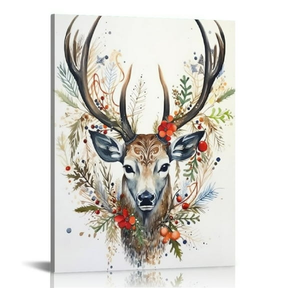 JRXY Canvas Wall Art Merry Christmas Pictures Santa Claus Deer Igloo Christmas Tree Poster 16x20 Inches 12x16 in