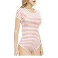 thumbnail image 2 of CutiePlusU Cotton Button Crotch Bodysuit Onesie Pajamas Romper Classics Stripe Pink XS, 2 of 5