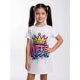 thumbnail image 5 of Girls Trendy Casual Short Sleeve Dress A-Line Sundress Smooth Weekend Outfit for Girls Age 5-13 Round Neck, 5 of 6
