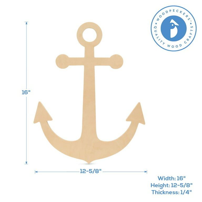 Unfinished Wooden Anchor Cutout, 16, Pack of 10 Wooden Shapes for