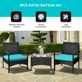 thumbnail image 5 of Patiojoy 3 PCS Patio Rattan Cushioned Chair Side Table Set Bistro Set Classic Furniture Single Sofa Thick Cushion for Garden Turquoise, 5 of 10