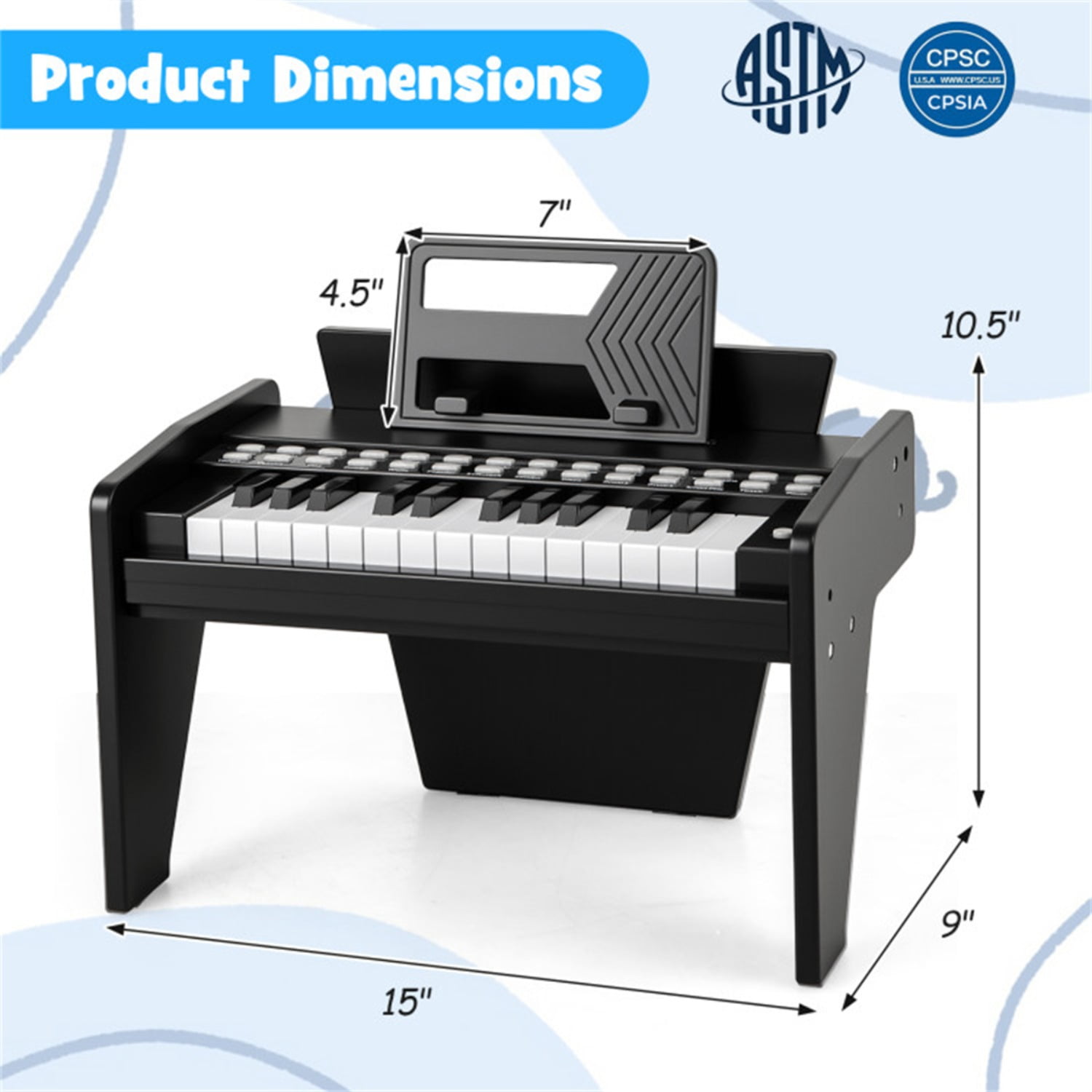 25 Keys Mini Digital Piano for Kids Age 3+, Lighted Teaching Mode with 6 Tones & 15 Demo Songs-Black