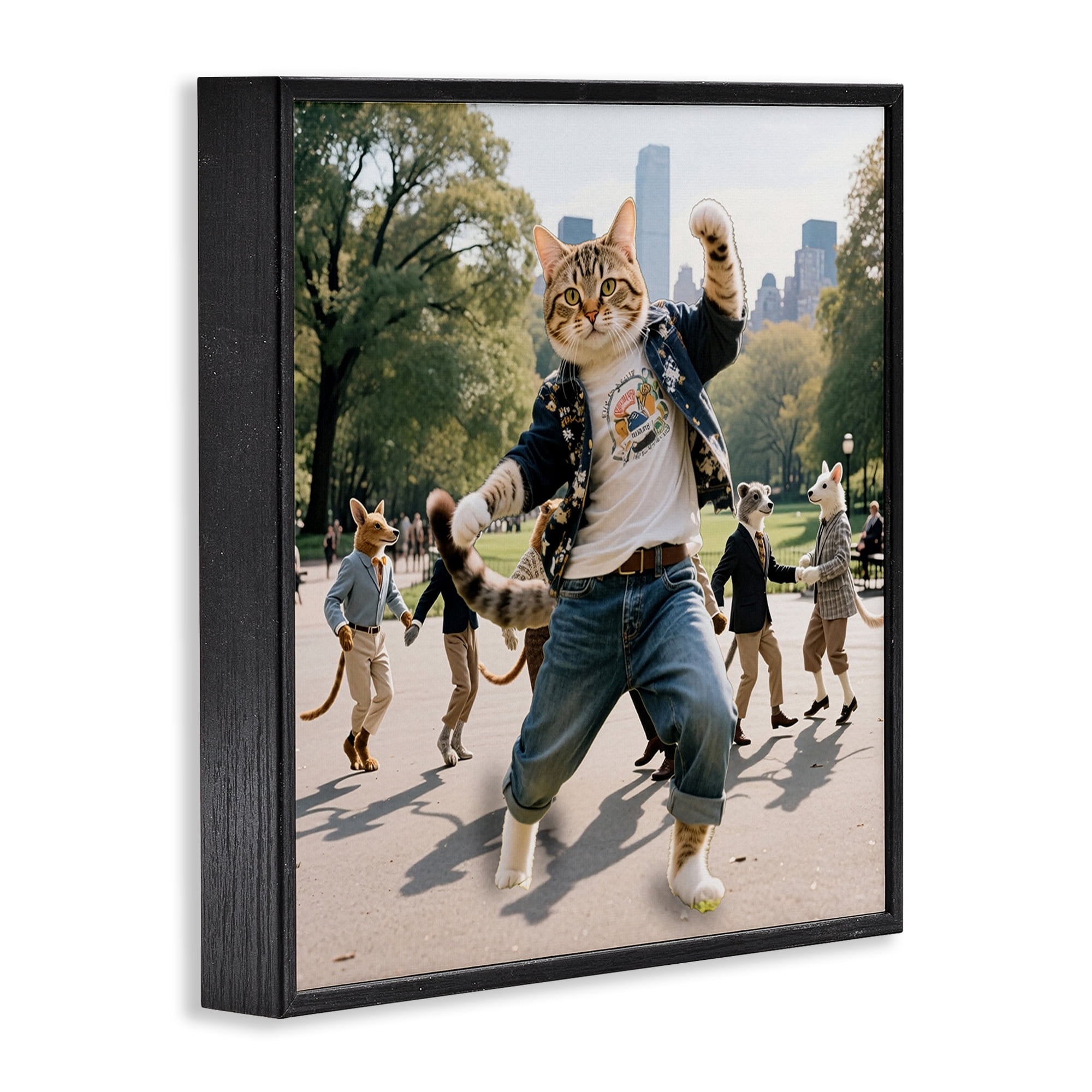 Stupell Industries Stylish Cat Dancing in Park Black Framed Giclee Art, design by CAD Designs