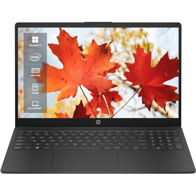 HP 15.6" HD Laptop, Intel N200, 8GB RAM, 128GB UFS, Windows 11 Home, Office 365 (1 Year), Wi-Fi 6, Bluetooth, Full-Size Numeric Keyboard, Black