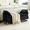 thumbnail image 2 of Upholstered Flip-Top Storage Bench Button Tufted with Pillows Golden Base for Home Bedroom Black, 2 of 7
